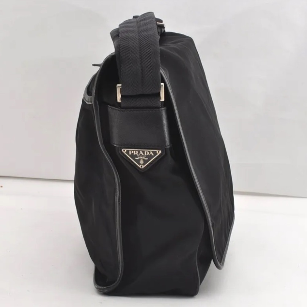 Authentic PRADA Nylon Tessuto Leather Shoulder Cross Body Bag Black lap top